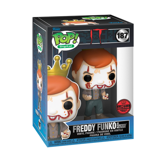 FREDDY FUNKO AS PENNYWISE MELTDOWN EXCLUSIVE LE2500 FUNKO POP ROYALTY NFT PHYSICAL REDEEMABLE IT #187 PRE ORDER Q2/Q3 2024