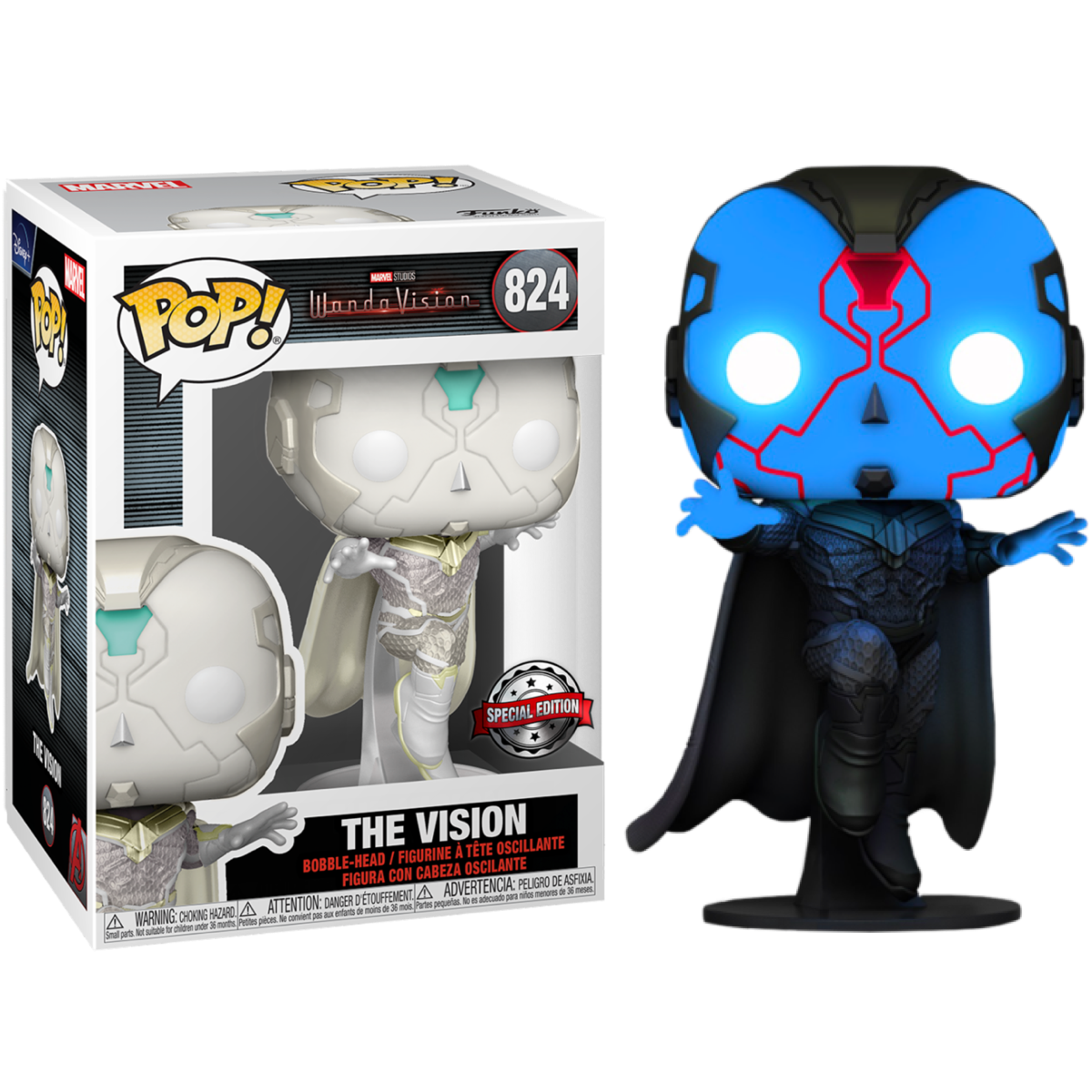 VISION GLOW IN THE DARK EXCLUSIVE FUNKO POP MARVEL WANDAVISION PAUL BETTANY #824</p><BR>In Stock<BR>In Stock Safety Information<br>Warning: Not suitable for children under 3 years. Small Parts.